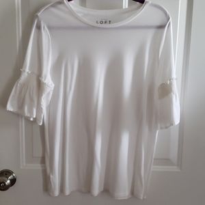 LOFT White Smocked Flutter Sleeve Shirt